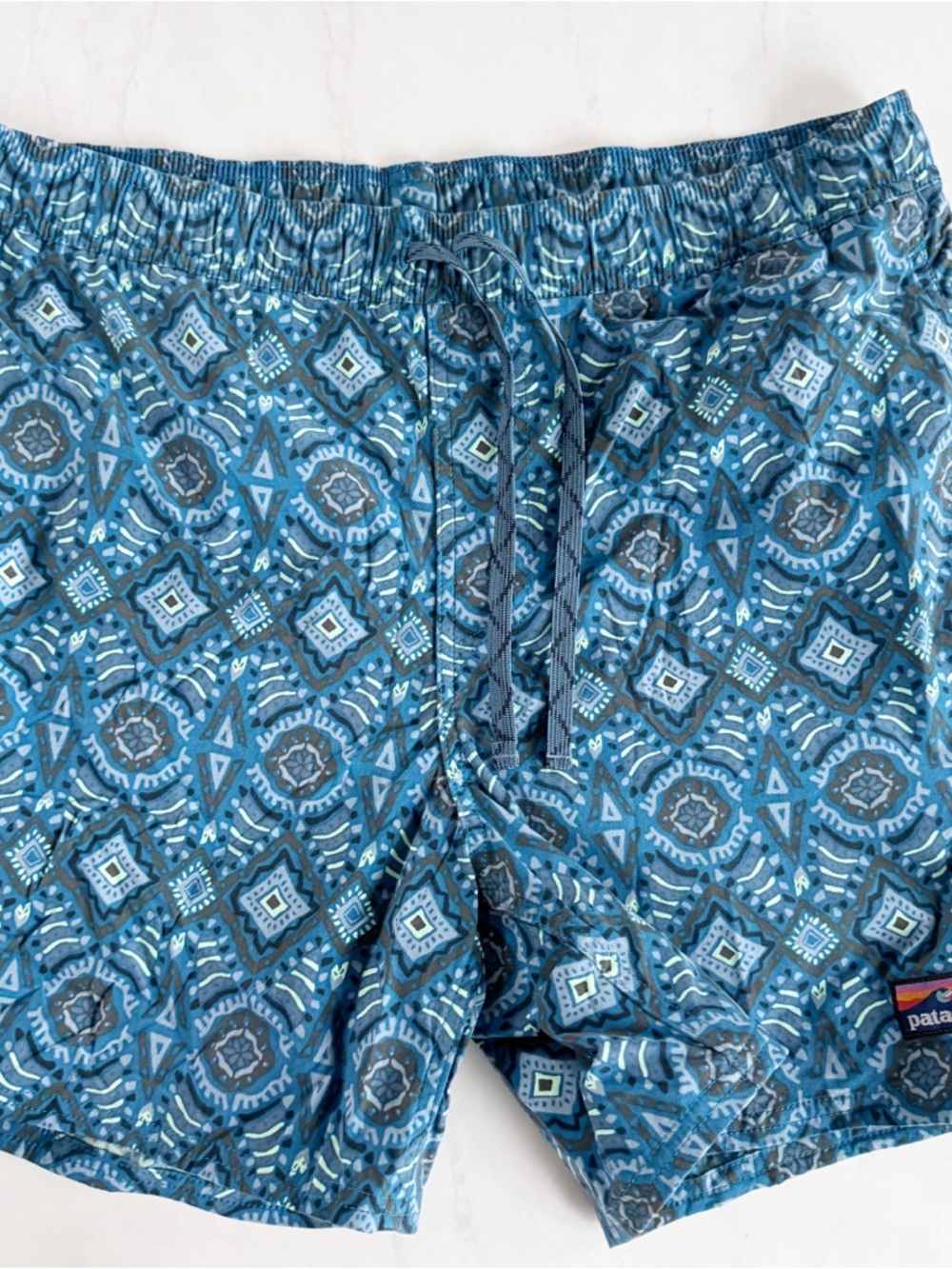 Patagonia Blue Geometric Athletic Shorts